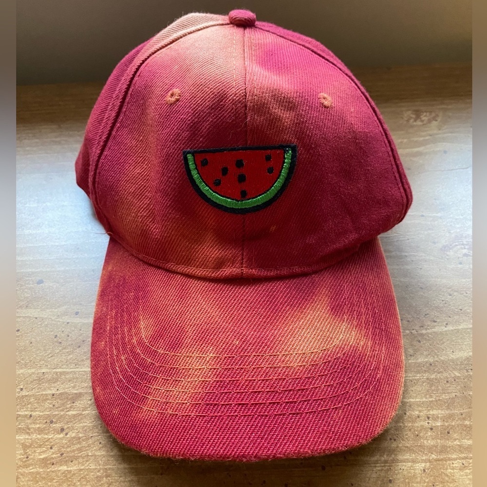 Maroon Bleached Watermelon Patch Hat - Handmade